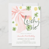 Lucky One Pink Bow St. Patrick's Girl 1st Birthday 招待状 (正面)