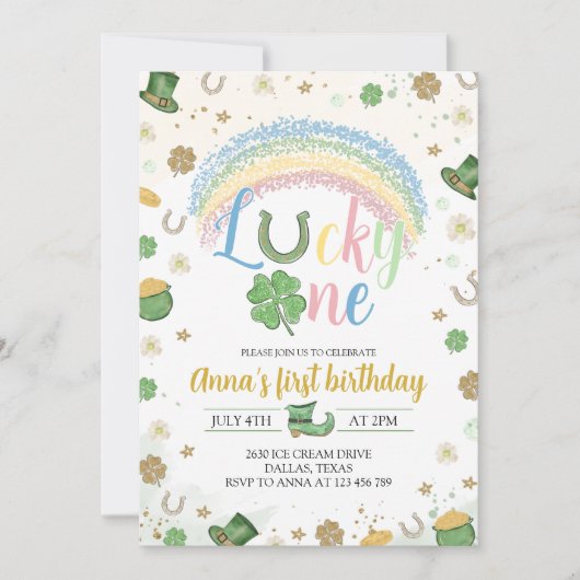 Lucky One Rainbow Birthday Invitation 招待状 (正面)