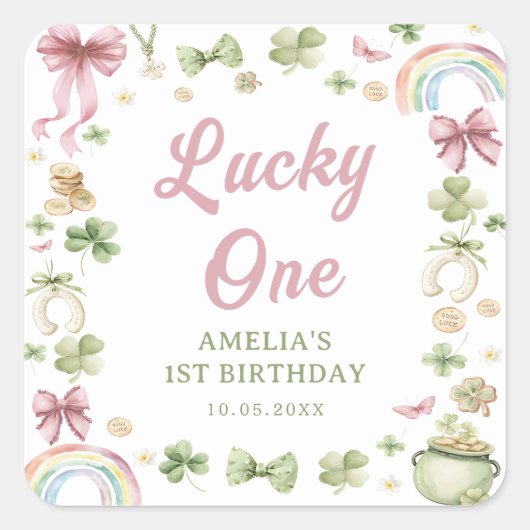 Lucky One Shamrock 1st Birthday Sticker スクエアシール (正面)
