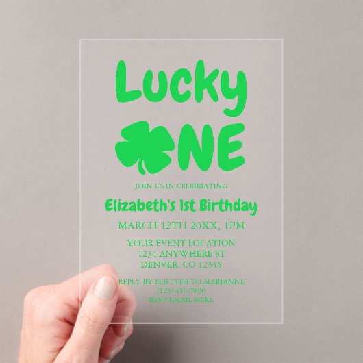 Lucky One St Patrick's Day 1st Birthday アクリル招待状 (インサイチュ (ポータブル))