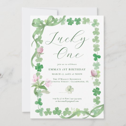 Lucky One | St. Patrick's Day 1st Birthday 招待状 (正面)