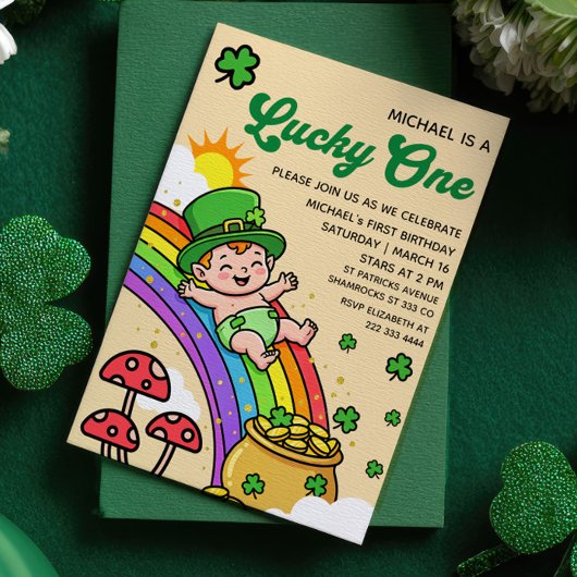 Lucky One St.Patrick's Day 1st Birthday Party  招待状