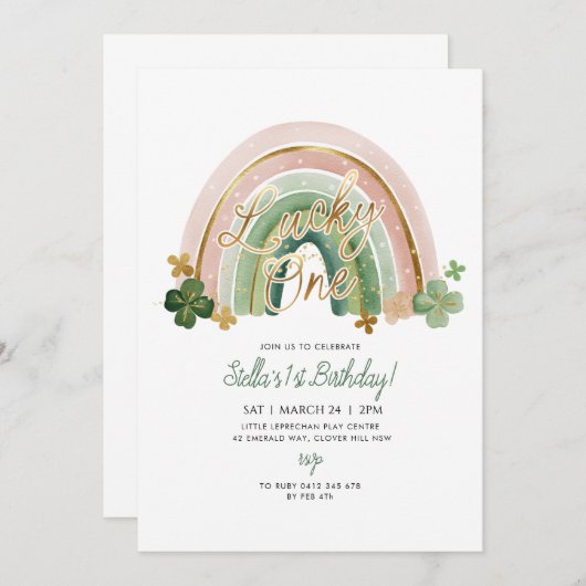 Lucky One! St Patrick's Day 1st Birthday Rainbow 招待状 (正面/裏面)