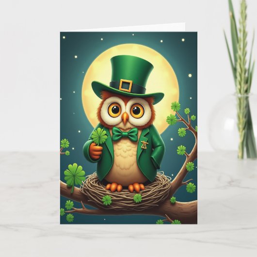 Lucky Owl Festive Green Card カード (正面)