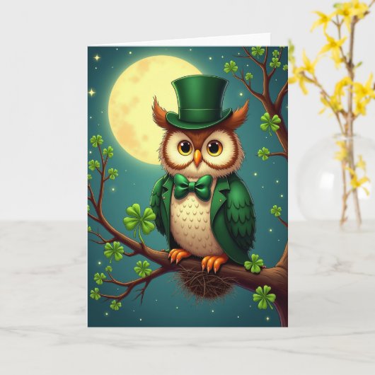 Lucky Owl Moonlit Scene Card カード (黄色い花)