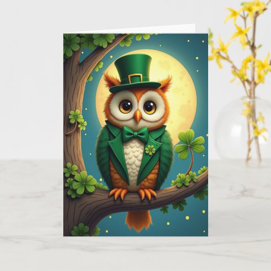 Lucky Owl St Patricks Day Card カード (黄色い花)