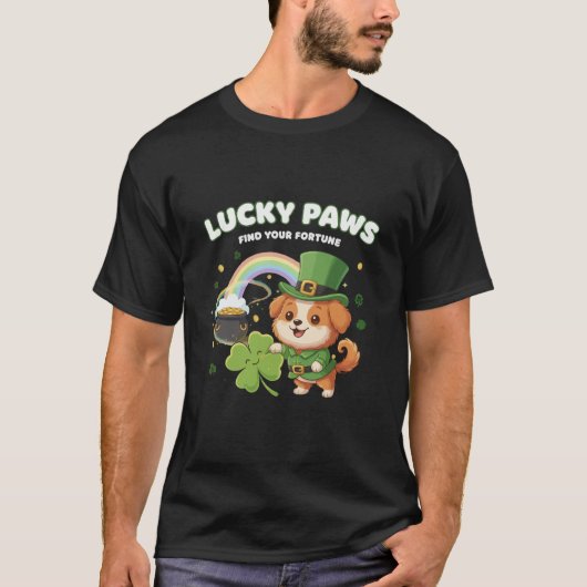  "Lucky Paws St. Patrick's Day Puppy" Tシャツ (正面)