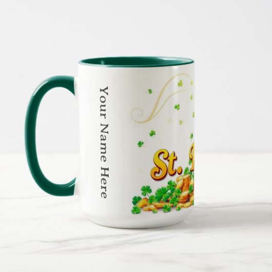 Lucky Pot of Gold Centered Shamrock Illustration マグカップ (左)