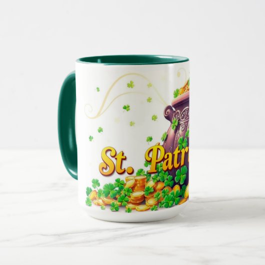 Lucky Pot of Gold Centered Shamrock Illustration マグカップ (正面左)