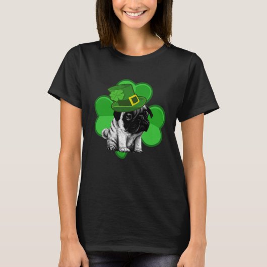 Lucky Pug St Patrick Shamrock C  Dog Dad Mom Boy G Tシャツ (正面)