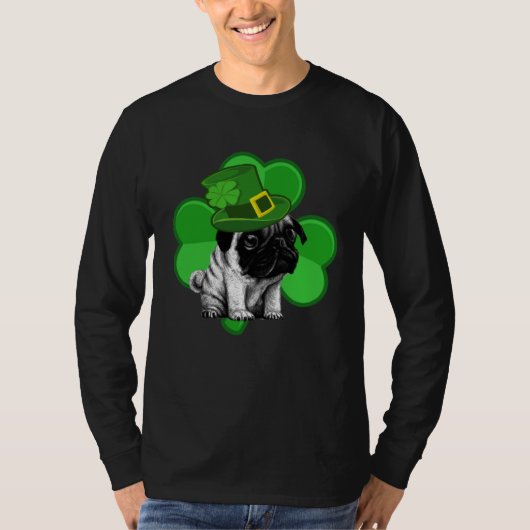 Lucky Pug St Patrick Shamrock C  Dog Dad Mom Boy G Tシャツ (正面)