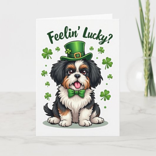 Lucky Puppy Clover Pattern Card カード (正面)