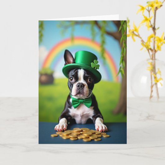 Lucky Puppy Shamrock Card カード (黄色い花)