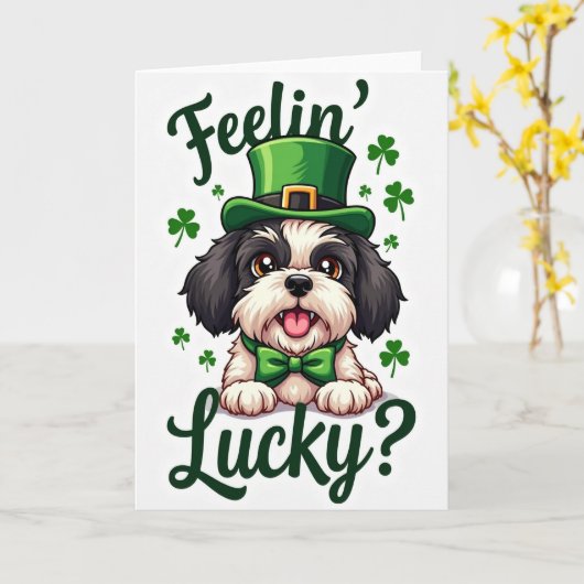 Lucky Puppy St Patricks Day Card カード (黄色い花)