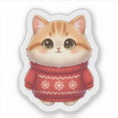 Lucky Red Sweater Cat – Your Cozy Wealth-Attractin シール (正面)
