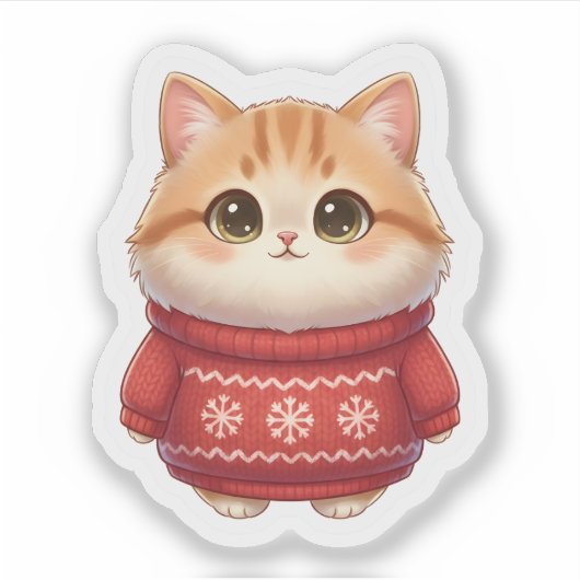 Lucky Red Sweater Cat – Your Cozy Wealth-Attractin シール (正面)