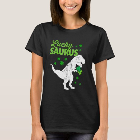 Lucky Saurus dinosaur t-rex for St Patricks day ki Tシャツ (正面)
