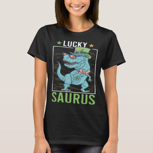 Lucky Saurus Irish Rex Dinosaur St Patrick s Day Tシャツ (正面)