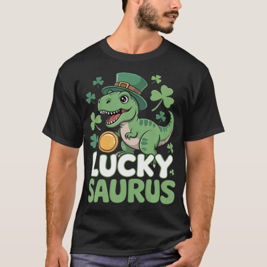 Lucky Saurus T-Rex Dinosaur St Patrick's Day Shamr Tシャツ (正面)