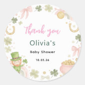 Lucky Shamrock Baby Shower Thank You Favor Sticker ラウンドシール (正面)