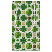 Lucky Shamrock Gold Pot Watercolor Pattern スモールペーパーバッグ (正面)