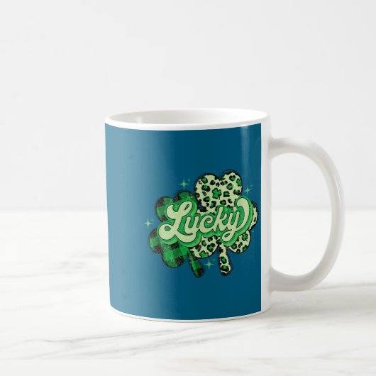 Lucky Shamrock Leopard,checkered Patricks Day Funn コーヒーマグカップ (右)