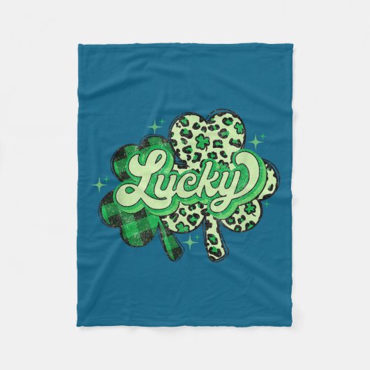 Lucky Shamrock Leopard,checkered Patricks Day Funn フリースブランケット (正面)