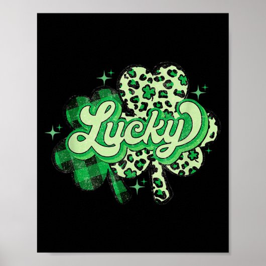 Lucky Shamrock Leopard,checkered Patricks Day Funn ポスター (正面)