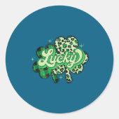 Lucky Shamrock Leopard,checkered Patricks Day Funn ラウンドシール (正面)