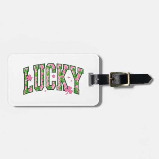 Lucky Shamrock Lettering Design ラゲッジタグ (正面横)