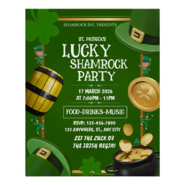 Lucky Shamrock Party St. Paddy's Day Customizable ポスター