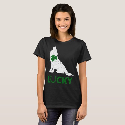 Lucky Shamrock Wolf  St Patrick s Day  Men Women Tシャツ (正面フル)