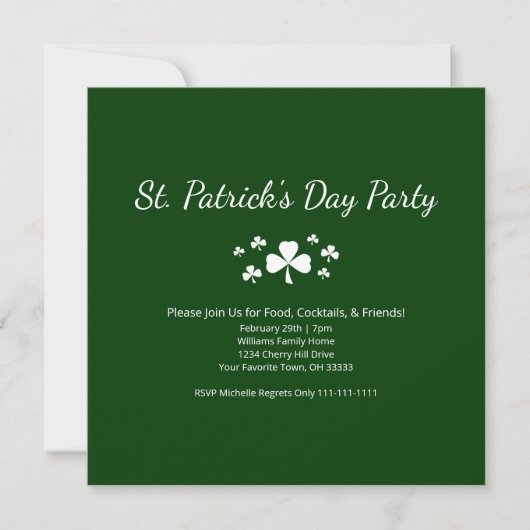 Lucky ShamrocksSt. Patrick's Day Party Green 招待状 (正面)