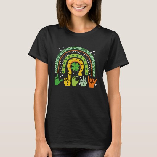 Lucky Sign Language Deaf St Patrick s Day Irish AS Tシャツ (正面)