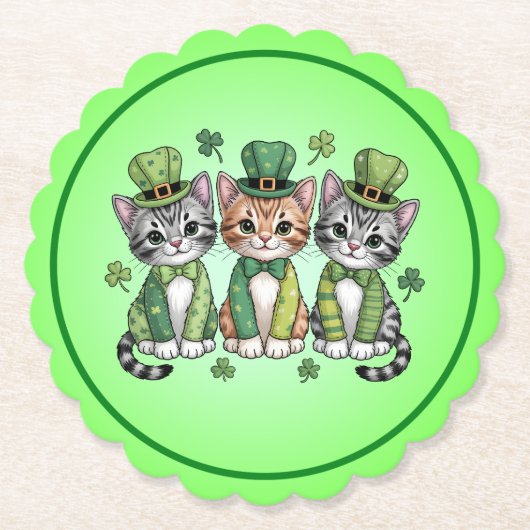 Lucky St. Patrick’s Day Kittens-47474 ペーパーコースター (正面)