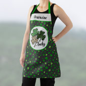 Lucky St Patrick Shamrock Green Black Cat Print   エプロン