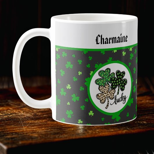 Lucky St Patrick Shamrock Green Black Cat Print   コーヒーマグカップ