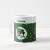 Lucky St Patrick Shamrock Green Black Cat Print   コーヒーマグカップ (正面左)