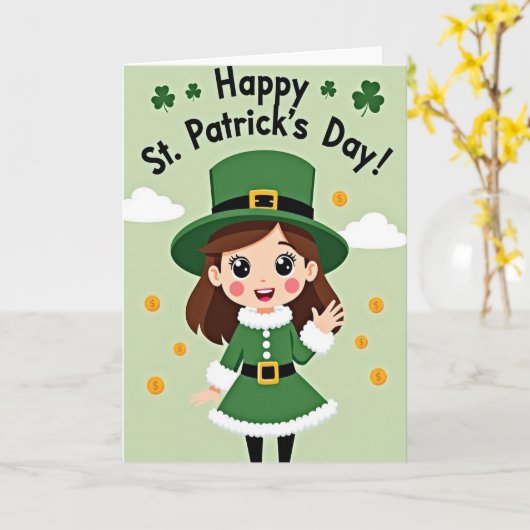 Lucky St Patricks Day Girl Card カード (黄色い花)
