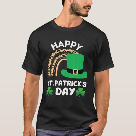 Lucky St.Patricks Day Rainbow Cool Leopard Patrick Tシャツ (正面)