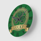 Lucky St Patrick's Day Shamrock Irish Roman Clock ラウンド壁時計 (傾斜)