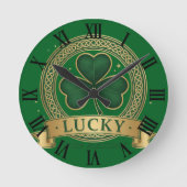 Lucky St Patrick's Day Shamrock Irish Roman Clock ラウンド壁時計 (正面)