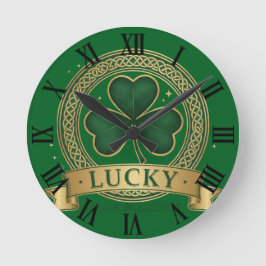 Lucky St Patrick's Day Shamrock Irish Roman Clock ラウンド壁時計