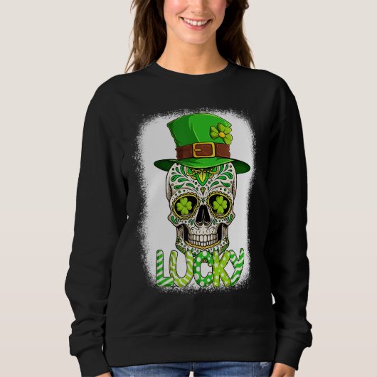 Lucky Sugar Skull Leprechaun Hat St Patrick's Day  スウェットシャツ (正面)
