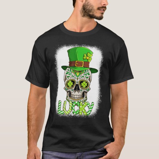 Lucky Sugar Skull Leprechaun Hat St Patrick's Day  Tシャツ (正面)
