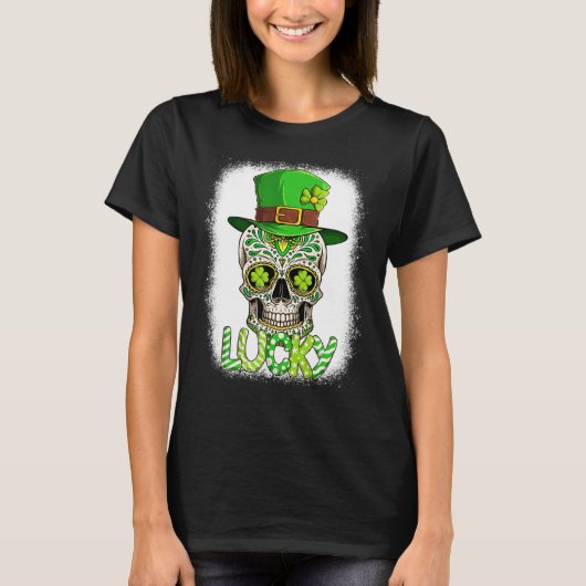Lucky Sugar Skull Leprechaun Hat St Patrick's Day  Tシャツ (正面)