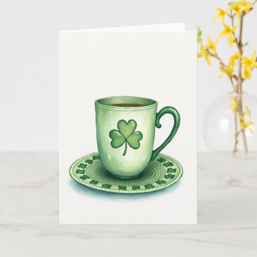 Lucky Tea Cup St Patricks Day Card カード (黄色い花)
