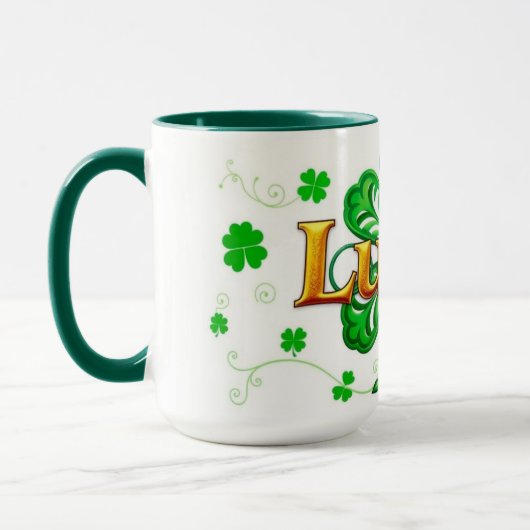 Lucky Text Shamrock Pattern St. Patrick's マグカップ (左)