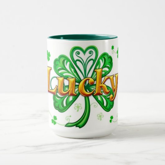 Lucky Text Shamrock Pattern St. Patrick's マグカップ (中央)