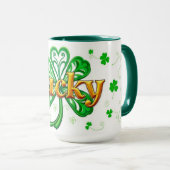Lucky Text Shamrock Pattern St. Patrick's マグカップ (正面右)